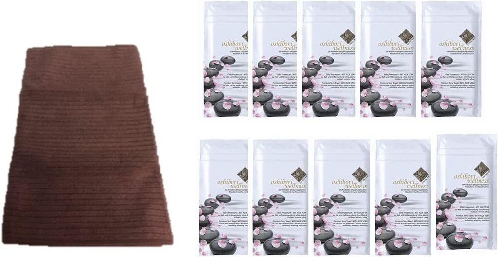 Conny Clever 10 x Oshibori Wellness Frotteetuch Erfrischungstuch + Microfaserhandtuch Sports Towel Reisehandtuch 34cmx 80cm Farbe braun