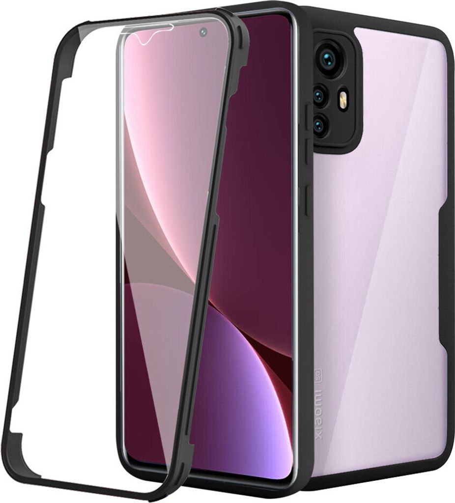 Xiaomi 12 / 12X Schutzhülle, Eingebautem Displayschutz 360 Grad Komplettschutz Handyhülle für Xiaomi 12 / 12X Schwarz