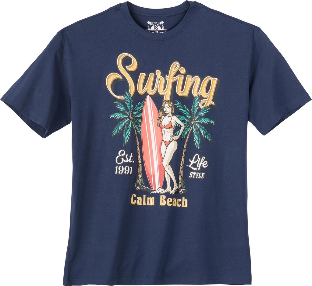 Calm Beach XXL T-Shirt denimblau Pin-up-Girl Print