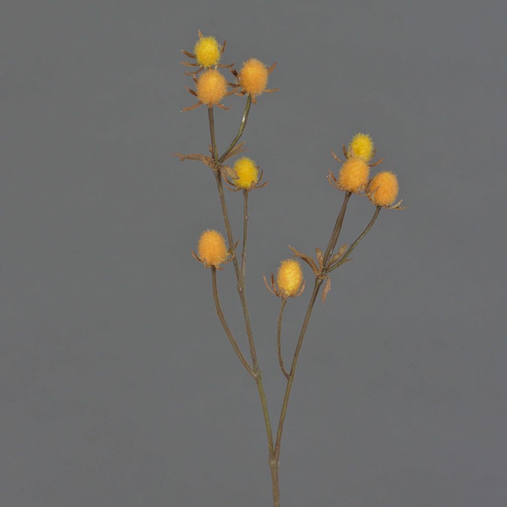 artplants.de Plastik Edeldistel Loukas, gelb-orange, 45cm, Ø1,5cm - Textilblume Mannstreu