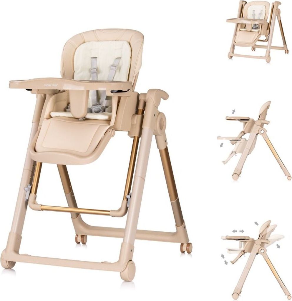 Chipolino Kinderhochstuhl 2 in 1 Super Chef Babyschaukel, Fußstütze, klappbar beige