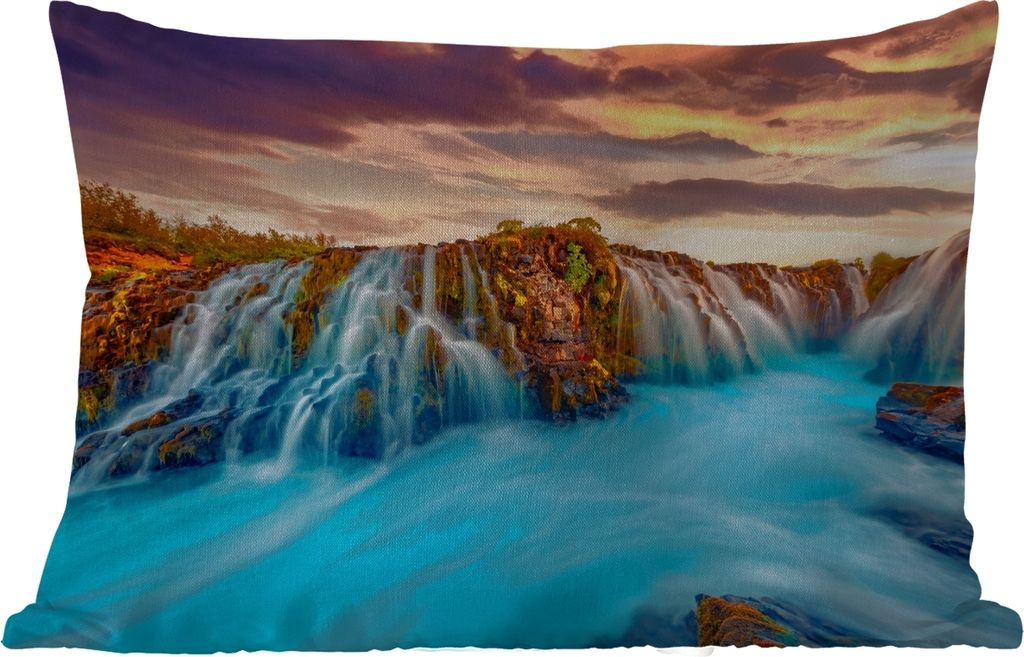 MuchoWow Outdoor Kissen - Wasserfall - Landschaft - Wolken - Natur - 50x30 cm - Wetterfest - Lounge Kissen - Sofa kissen - Wohnzimmer Dekoration