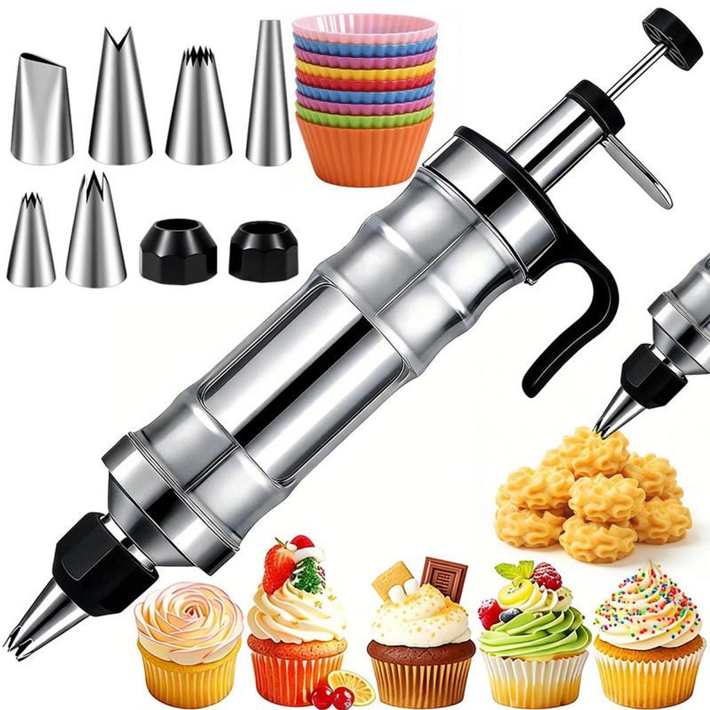 Dessert Spritzbeutel Set – Edelstahl Spritzgebäck Kit mit 6 Produktbild 