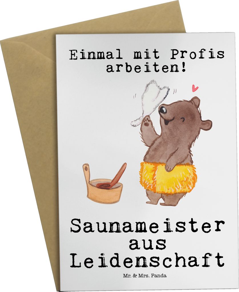 Mr. & Mrs. Panda Glückwunschkarte Saunameister Leidenschaft - Weiß - Geschenk, einladungskarten, weihnachtskarten, Grußkarte, hochzeitskarten, d...