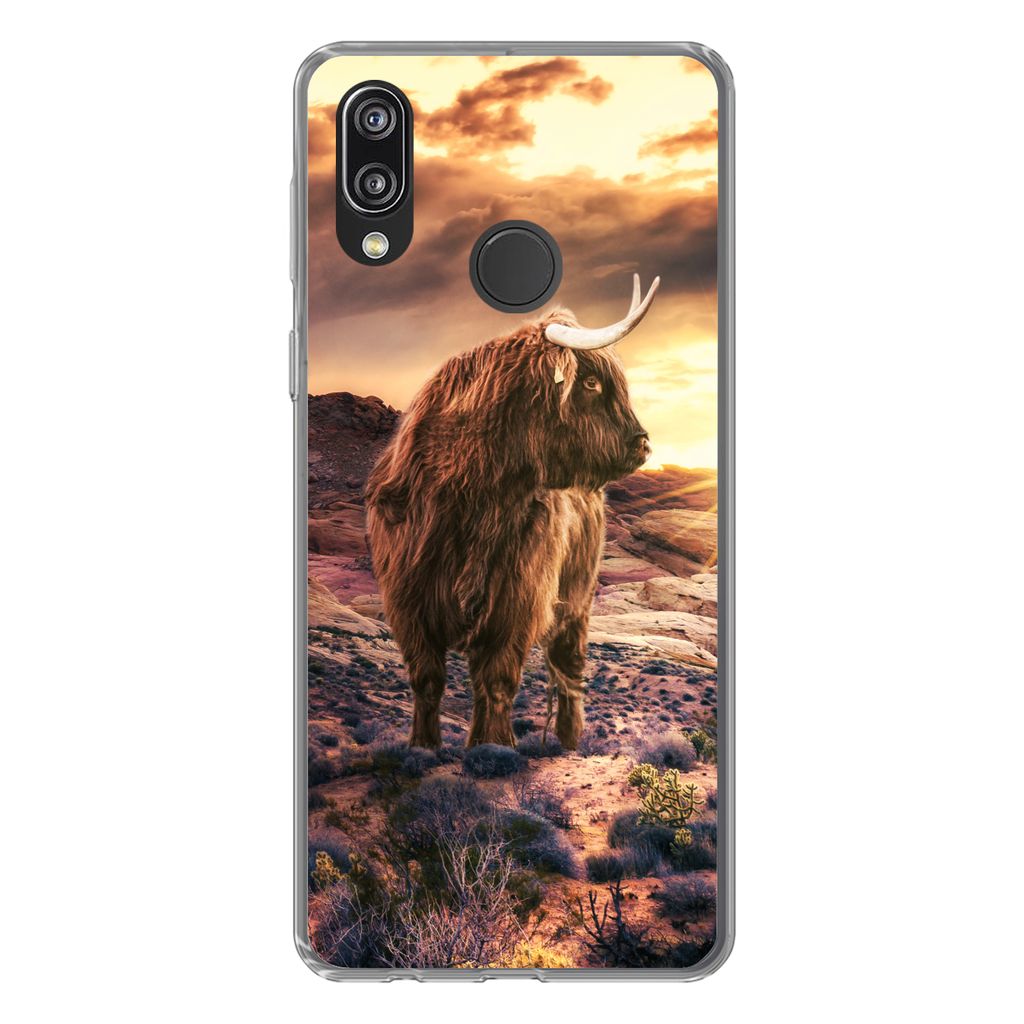 MuchoWow Handyhülle Schutzhülle Hülle für Huawei P20 Lite (2020) Schottische Highlander - Horizont - Landschaft Silikon Softcase Handy Hülle...
