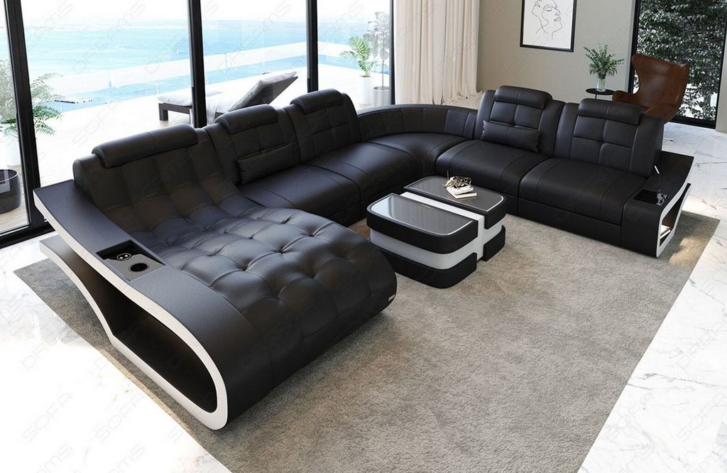 Leder Wohnlandschaft Elegante XXL Kunst-Echtleder Mix