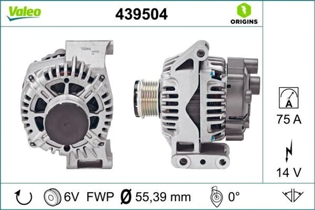 Alternateur VALEO 439504 OE 51718499 pour Fiat 500 Panda et Punto