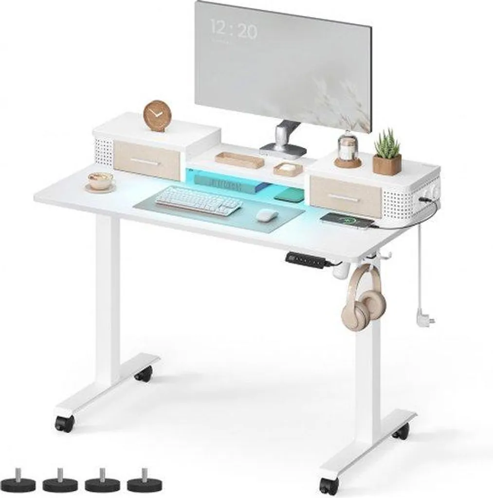 Bureau télétravail réglable en hauteur 120x60 cm pour poste dynamique