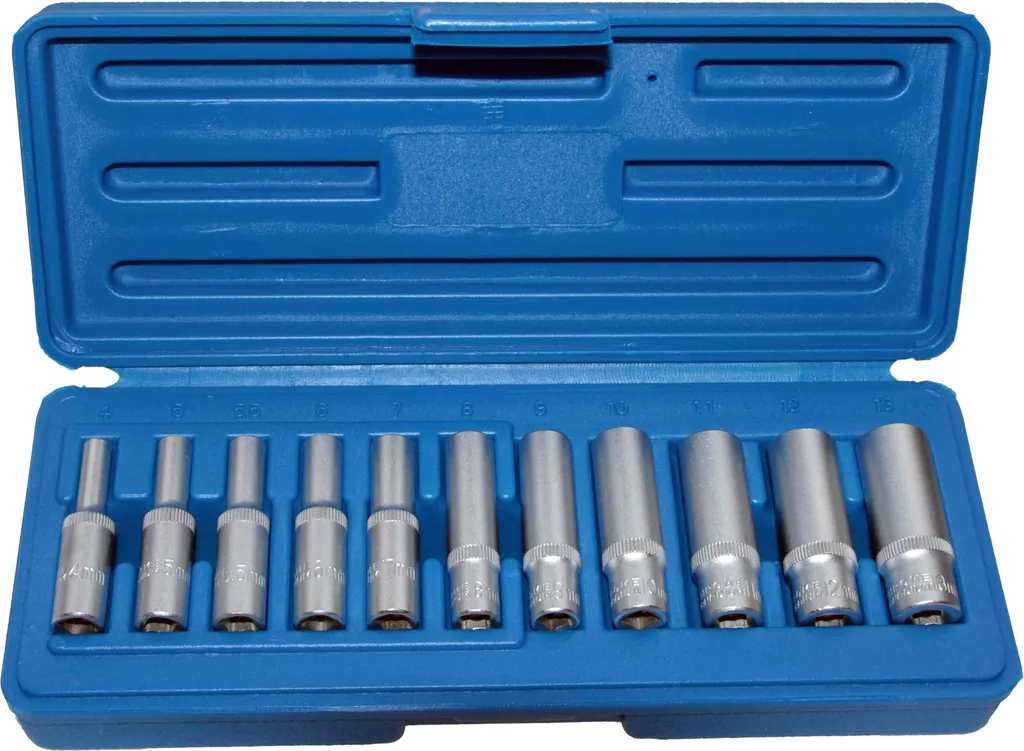 Jeu de 11 douilles profondes 1/4" - Noix de serrage 4 à 13 mm robustes