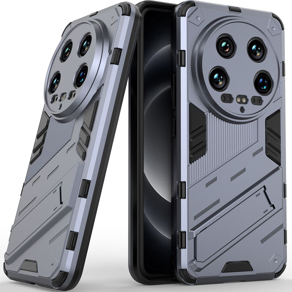 Armor Hülle für Xiaomi 14 Ultra, Hybrid PC TPU Bumper Stoßfestes Schutzhülle mit Standfunktion Grau
