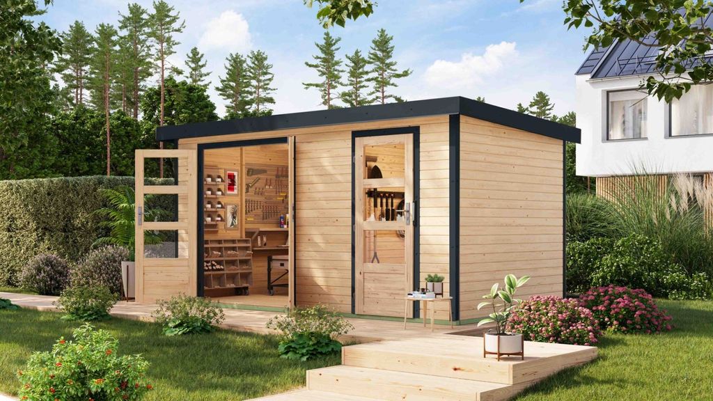 Karibu Gartenhaus Hybridhaus Metall Merkur naturbelassen 400,5x213,5x209 cm