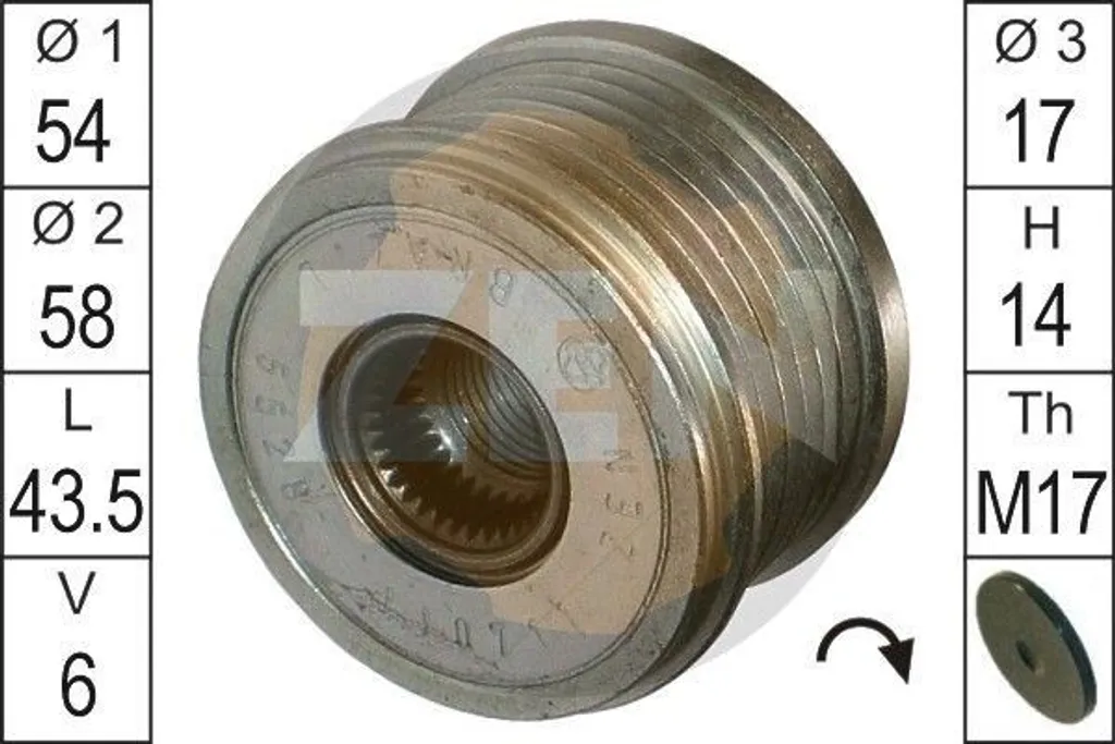 Roue libre d'alternateur ERA ZN5528 pour Alfa 159, Mito et Fiat Punto