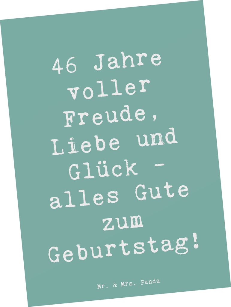 Mr. & Mrs. Panda Postkarte Spruch 46. Geburtstag - Meeresbrise - Geschenk, herzliche Glückwünsche, Ansichtskarten, Ansichtskarte, Alter, Happy Bi...