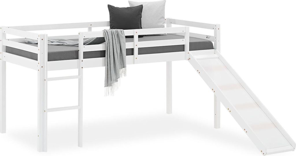 Lit enfant lit mezzanine superposés tobboggan blanc bois Image du produit 
