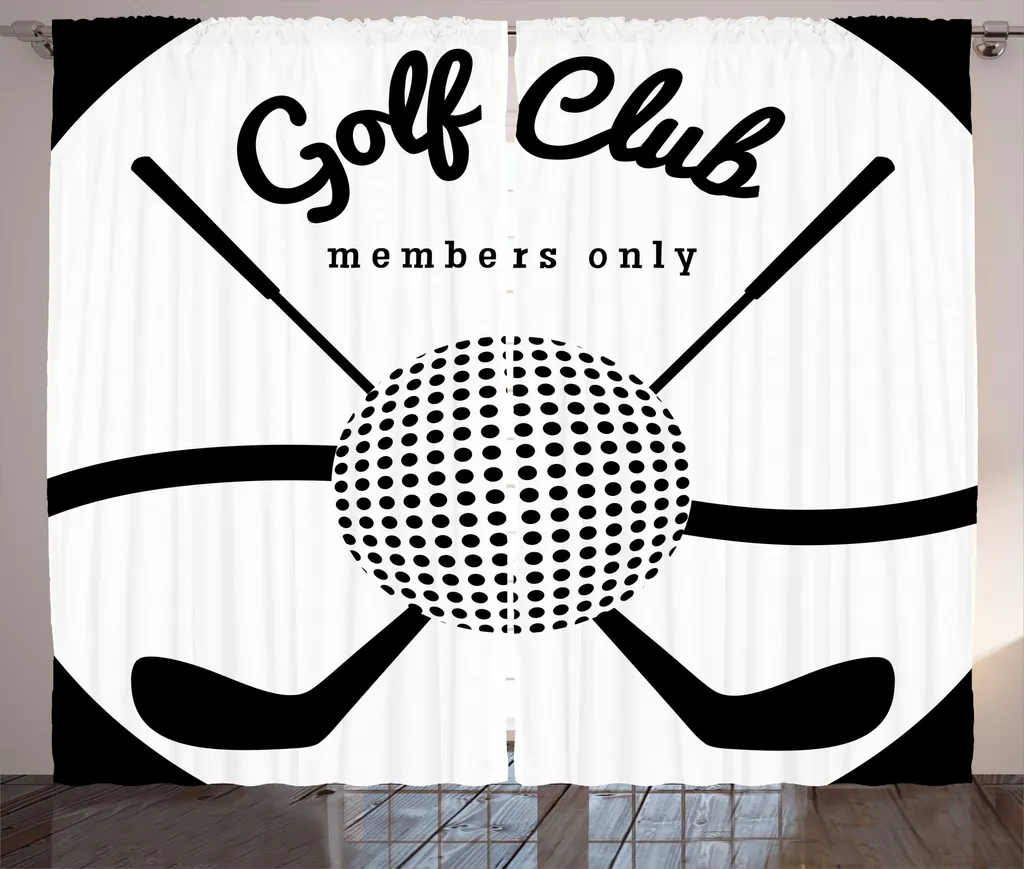 Rideau à fronces ABAKUHAUS Golf Club Sign Noir et Blanc 280 x 225 cm