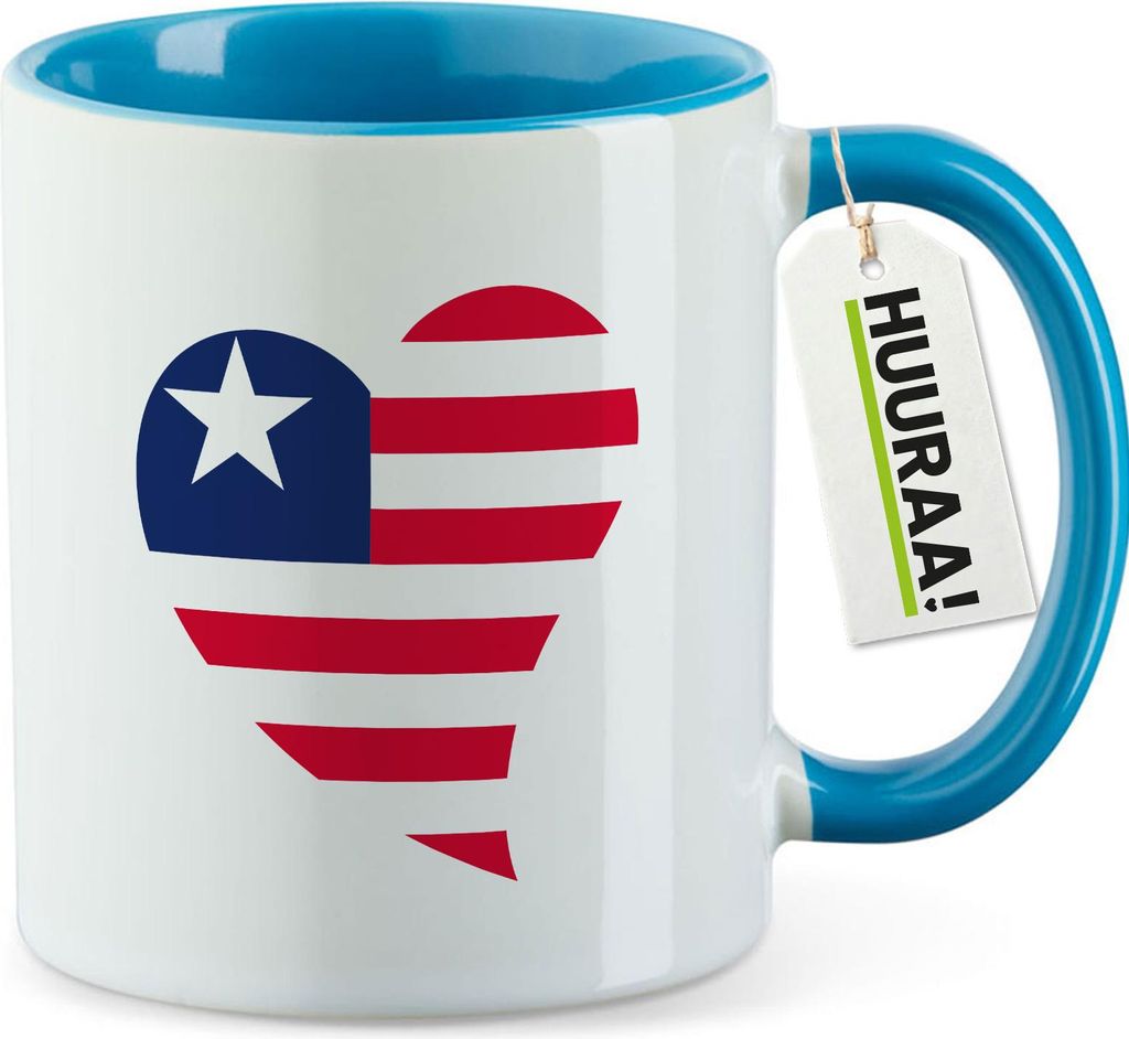 Huuraa Kaffeetasse Liberia Flagge Herz 330ml Blau Keramik Kaffeebecher Geschenkidee
