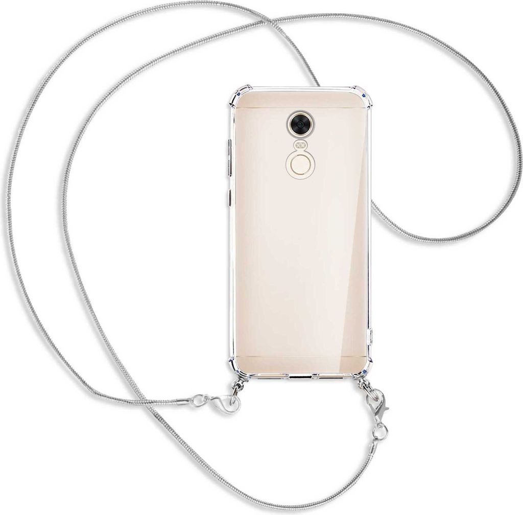 Handykette Backcover-Schutzhülle mit Band (Metall silberfarben) für Xiaomi Redmi 5 Plus - silberfarbene Kette Snake