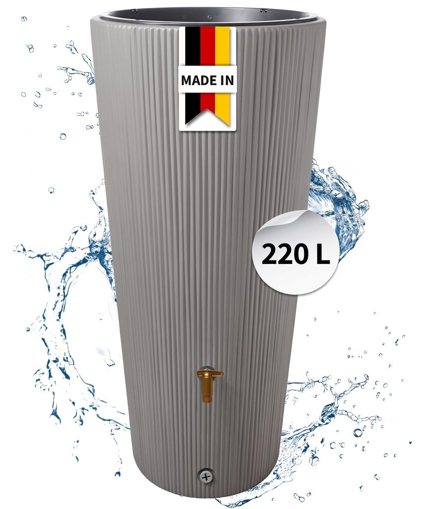 4rain VASO DECOR 2en1 barril para agua de lluvia 220 L gris Imagen del producto  Imagen generada por IA