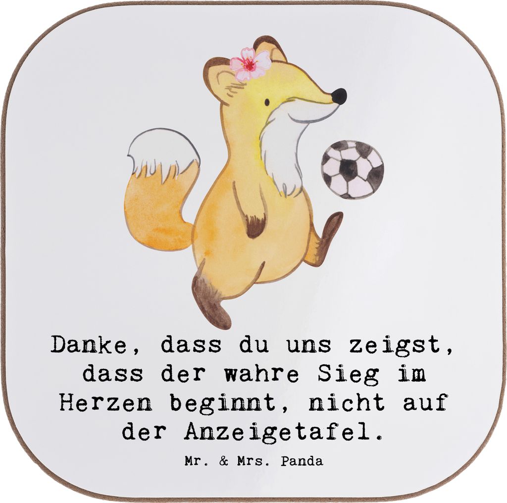 Mr. & Mrs. Panda Untersetzer Glas Fussball Trainerin Herzsieg - Weiß - Geschenk, Tassen, inspirierend, dass der wahre Sieg im Herzen beginnt, Coas...