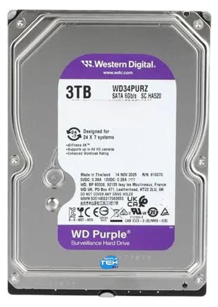 Hdd Western Digital 3,5" 3tb Sata 6gb/s 5400rpm Wd34purz Immagine del prodotto 