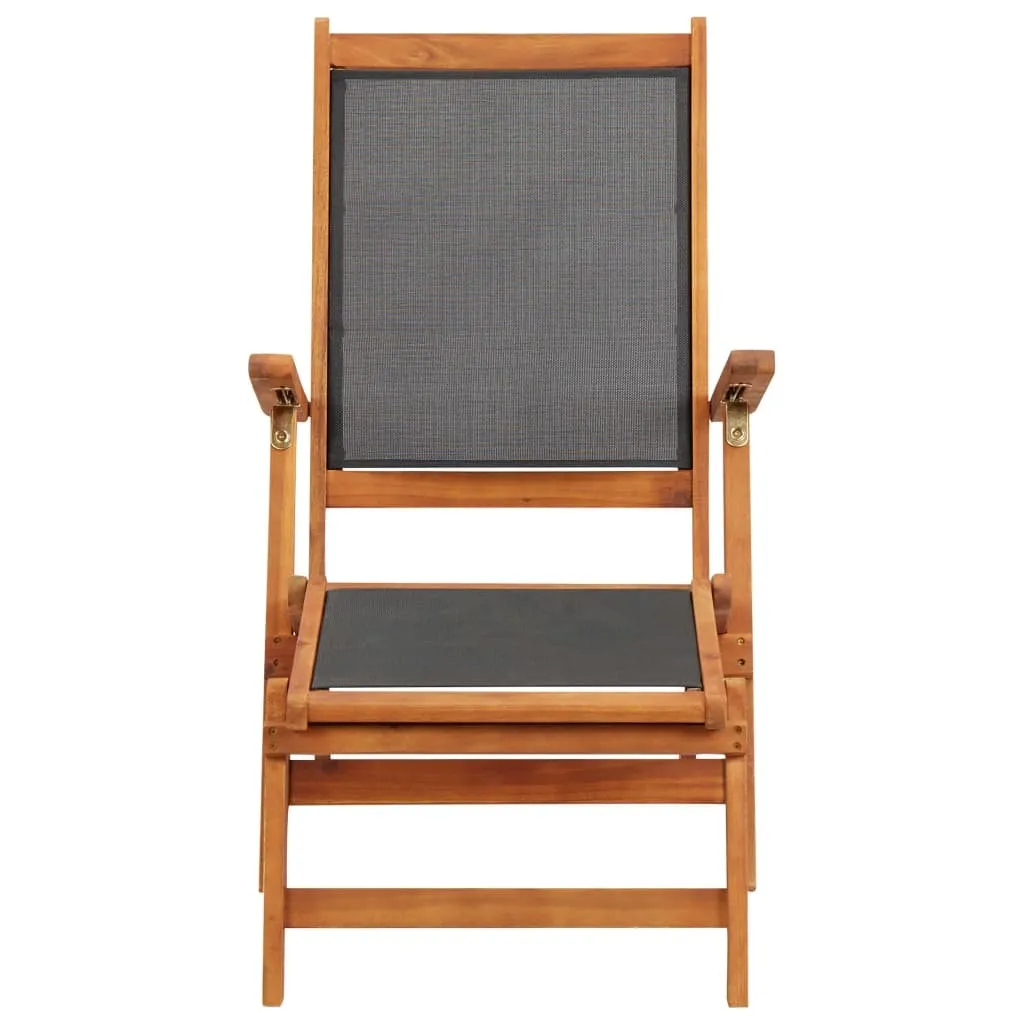Chaise Longue vidaXL en Bois Massif d'Acacia et Textilène Noir