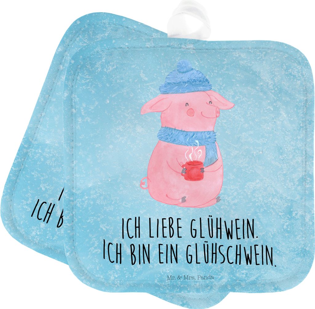 Mr. & Mrs. Panda Topflappen Schwein Glühwein - Eisblau - Geschenk, Set, Glühschwein, topfhalter, Weihnachten, Weihnachtsmarkt, Punsch, Topfunters...