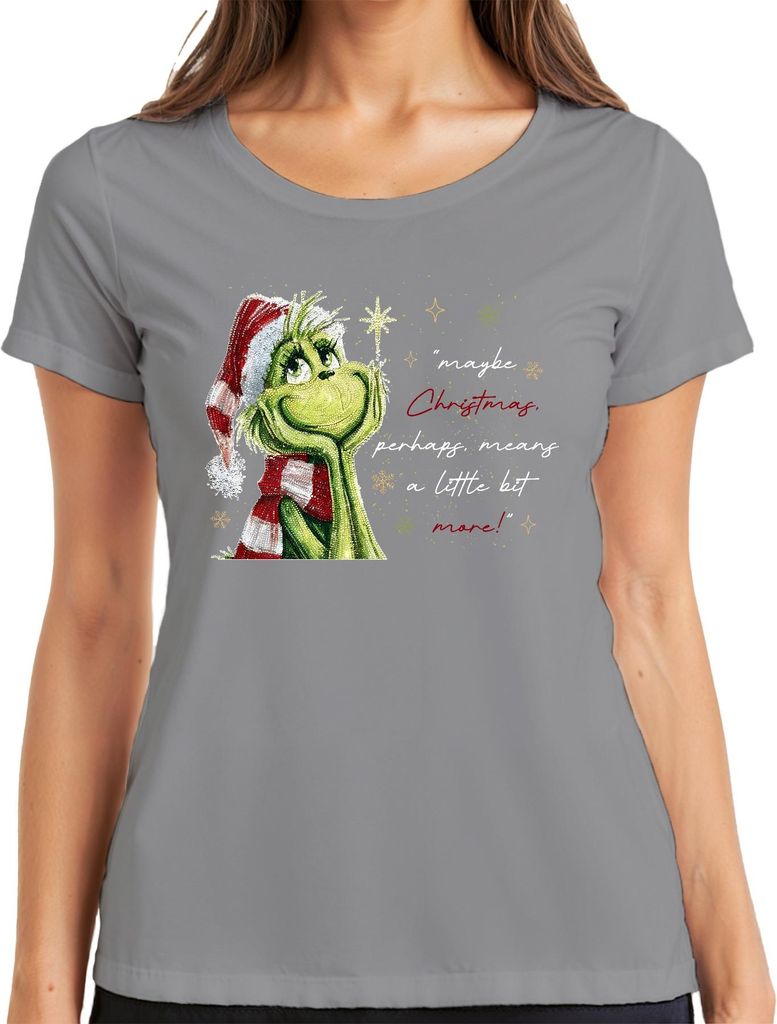Grinch Santa Weihnachten maybe Christmas means a little bit more Damen T-Shirt, Grau, XL