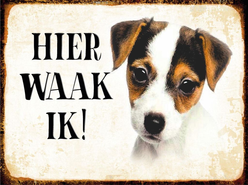 vianmo Holzschild 30x40 cm holländisch Hier Waak ik Jack Russell Terrier Puppy