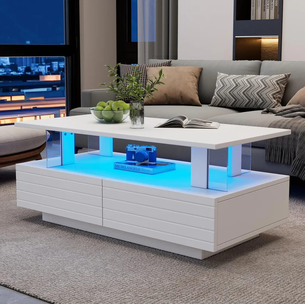 Table Basse de Salon Moderne avec LED Connectées et Double Rangement - 5