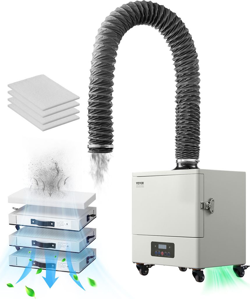 VEVOR Schweißrauchabsauger, 459 m³/h Lötrauchabsorber mit 280-W-Motor, 4-stufigem Filter, 10-Gang- & Fernbedienungs-Rauchreiniger zum Löten, Gr...