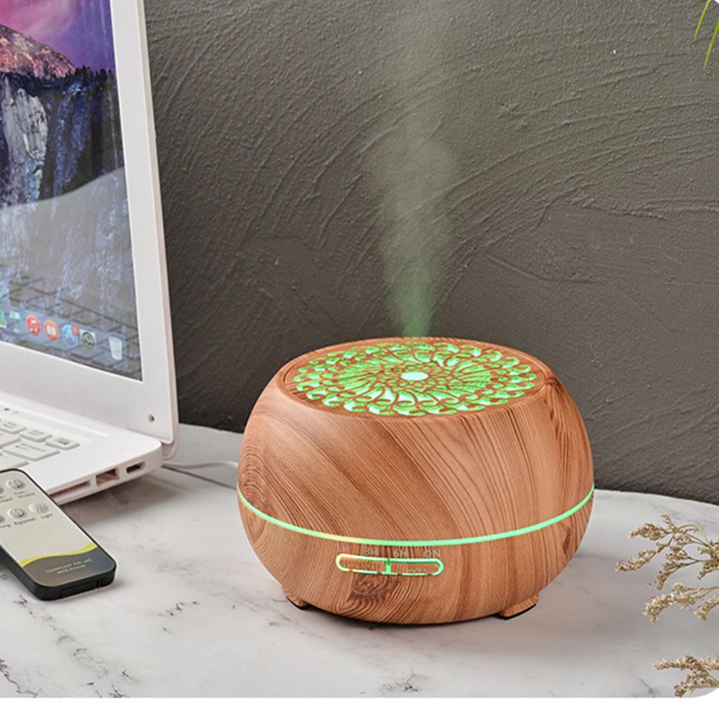 Luftbefeuchter, Multifunktions-Diffusor, Humidifier, 7 Farben Wechsel, mit Fernbedienung, 400ml Diffuser, 3Timer-Modi, Zwei Sprühmod, helle Holzfarbe