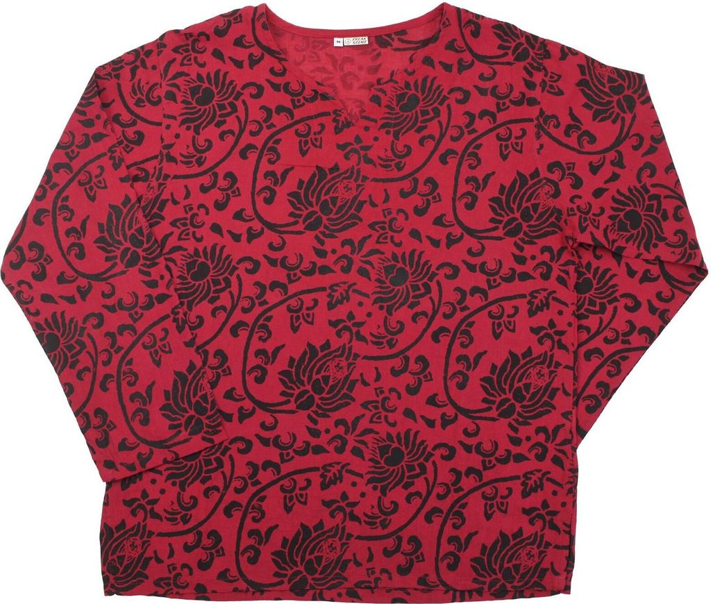 Hemd - Bluse - Oberhemd - Sommerhemd - Tunika - Lotusblüte Muster rot M