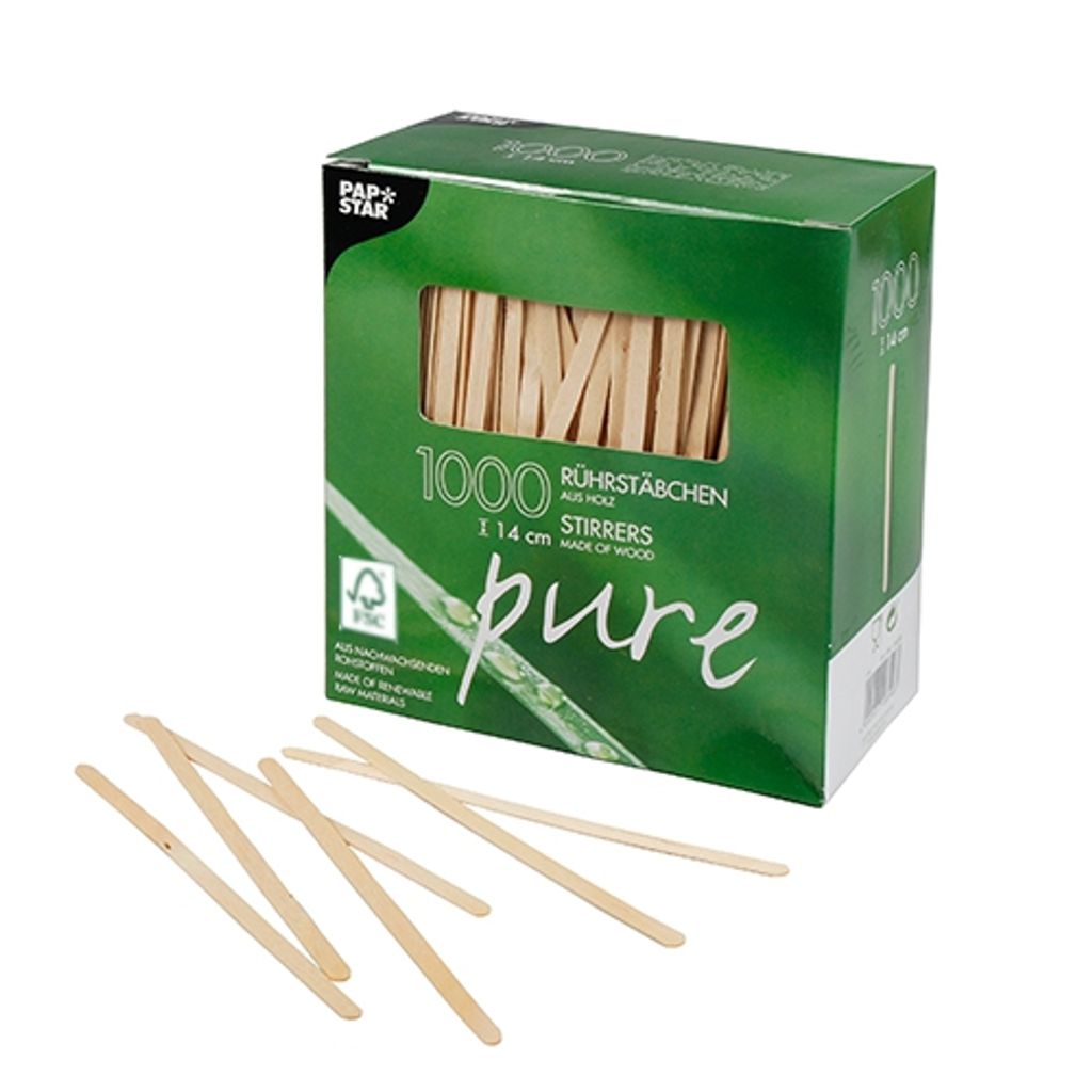 PAPSTAR "pure" Rührstäbchen Holz 14 cm x 5 mm | Produktbild