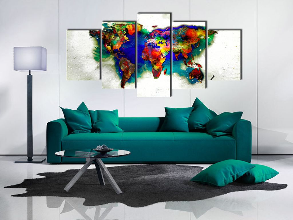 Akustikbild Weltkarte 200x100 cm Bilder Akustikschaum Hochleistungsschallabsorber Schallschutz Leinwand 5 tlg Wandbild Raumakustik Schalldämmung k...