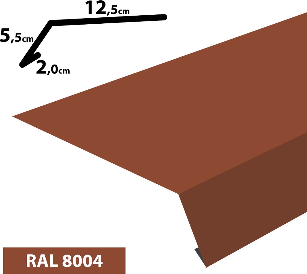 2m Traufblech pulverbeschichtetes Rinneneinhang Dachblech Rinneneinhang Traufe (20x55x125) RAL-8004 Ziegelrot
