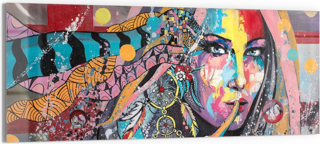DEQORI Glasbild Echtglas 125x50 cm 'Indigene Schönheit' Wandbild Bild modern Deko