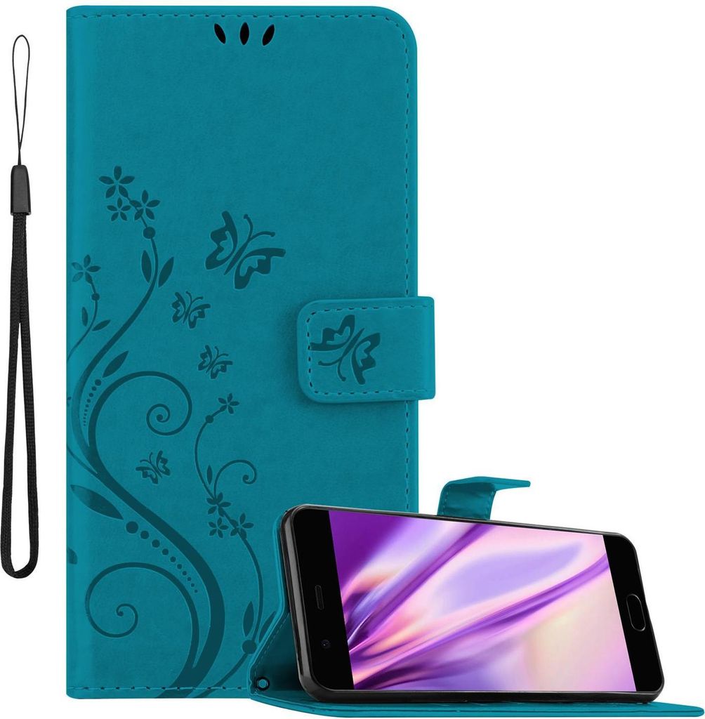 Cadorabo Hülle für Huawei P10 Schutz Hülle in Blau Schutzhülle Handy Hülle Etui Case Blumen Flower