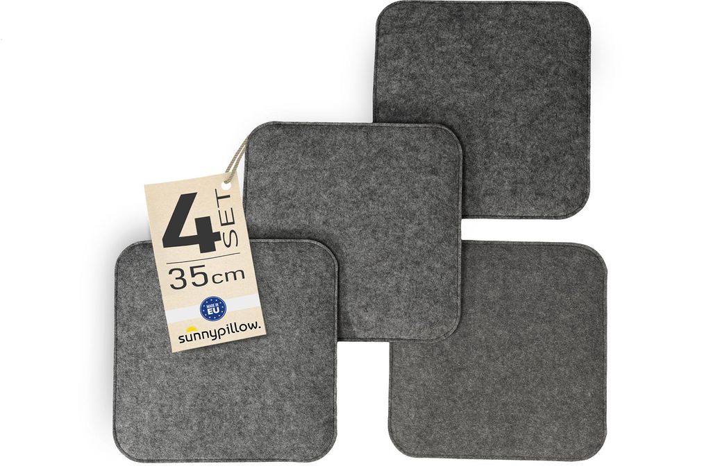 sunnypillow 4er Set Stuhlkissen aus Filz quadratisch 35x35 cm | gemütliche Filzkissen für Bank und Stuhl | Indoor/Outdoor | Sitzkissen Sitzauflag...