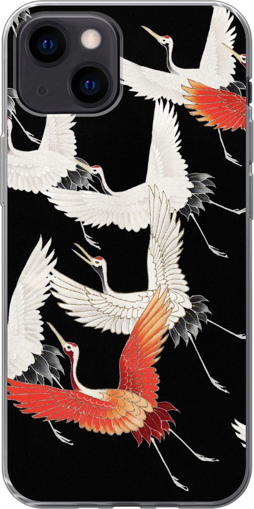 MuchoWow Handyhülle Schutzhülle Hülle für Telefoonhoesje iPhone 13 mini Japandi - Kranich - Rot - Weiß Silikon Softcase Handy Hülle - Softcase