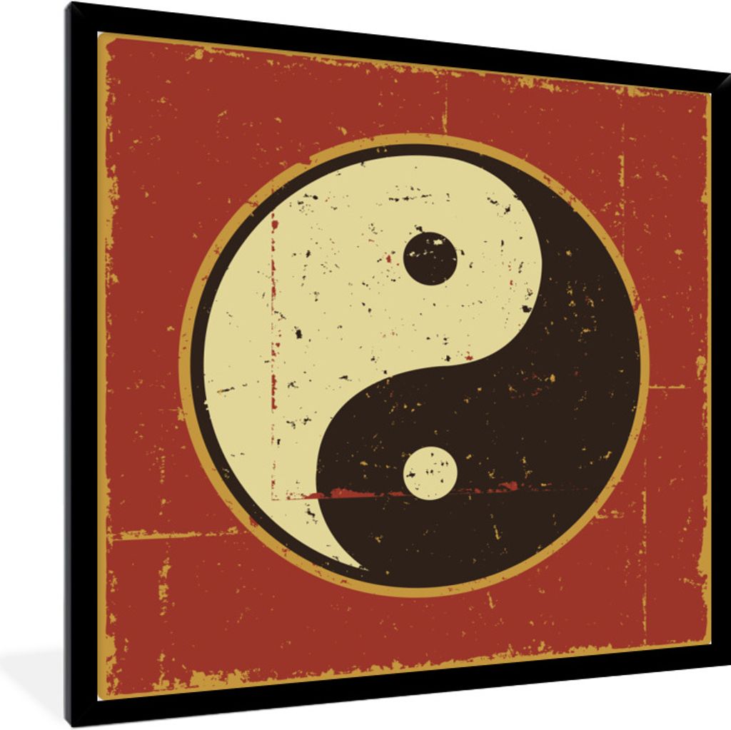 MuchoWow Gerahmtes Poster Eine Illustration von Yin und Yang auf einem roten Hintergrund 40x40 cm - Poster mit Schwarzem Bilderrahmen Wandposter ...