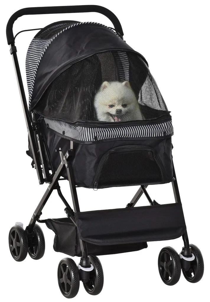 Poussette pour animaux de compagnie pliable avec panier de rangement noir