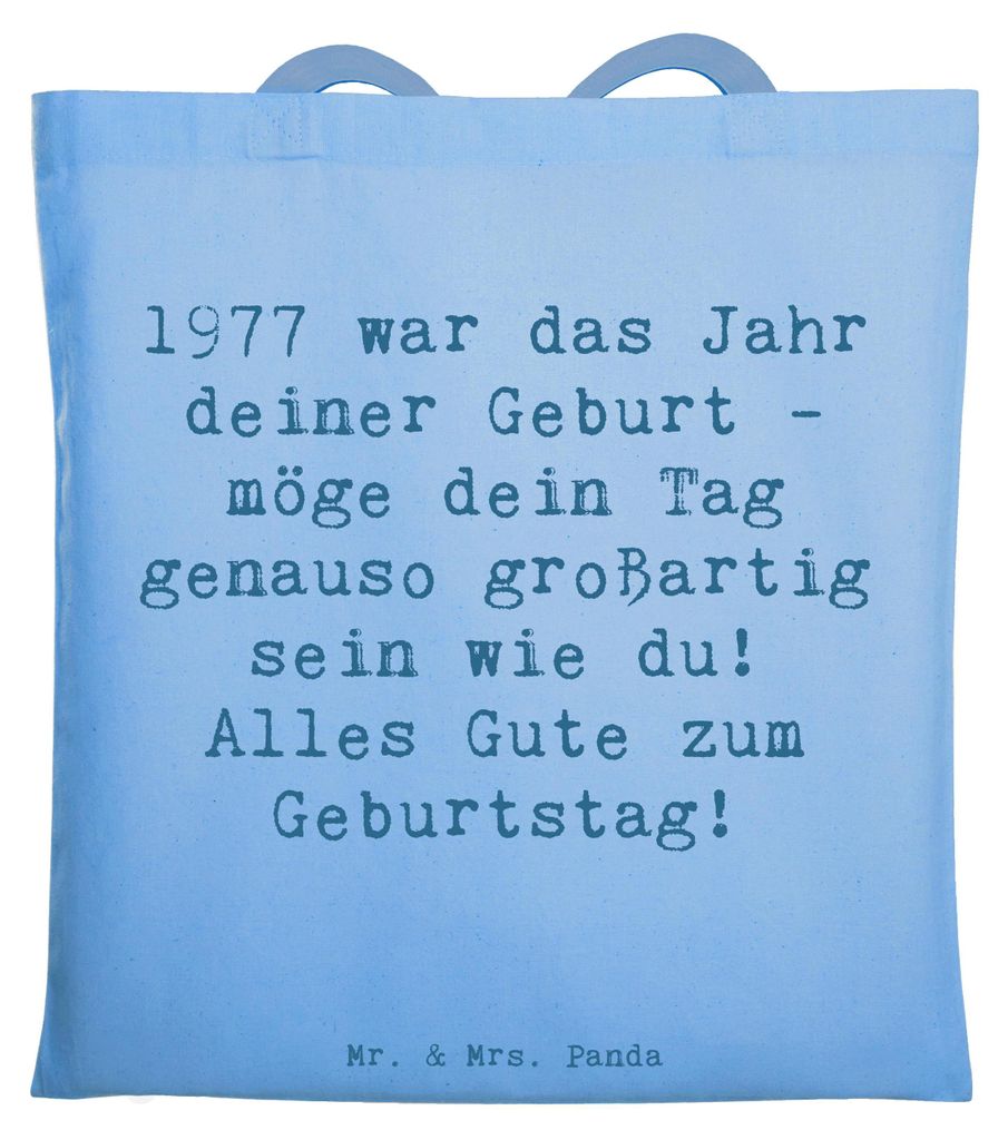 Mr. & Mrs. Panda Jutebeutel Spruch 1977 Geburtstag - Sky Blue - Geschenk, herzlichen Glückwunsch, Einkaufstasche, Uni Tasche, Alter, Geburtsjahr, ...
