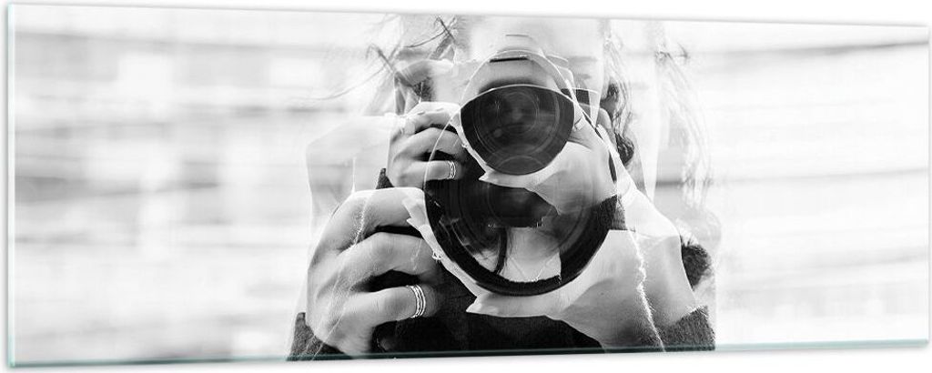 Bilder auf glas - Einteilig - Fotograf Schwarzweiß Doppel - 90x30cm - Glasbilder - Wandbilder - Bilder - Wanddekoration aus Glas - Glas Bilder - W...
