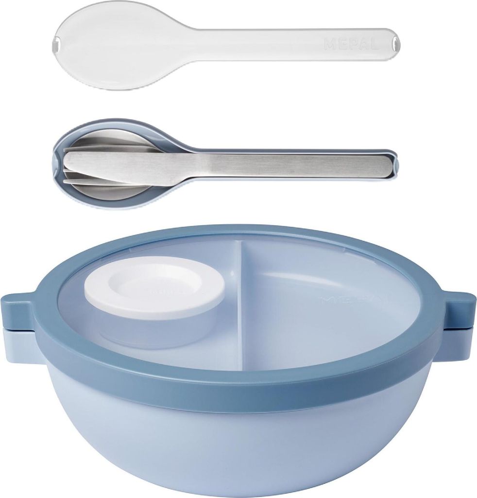 Mepal - Meal Prep Boxen Vita Set - Bento Schüssel + 3-teiliges Besteck-Set Ellipse - Brotdose mit Fächern - Extra Fach mit Deckel, Dressing-Decke...