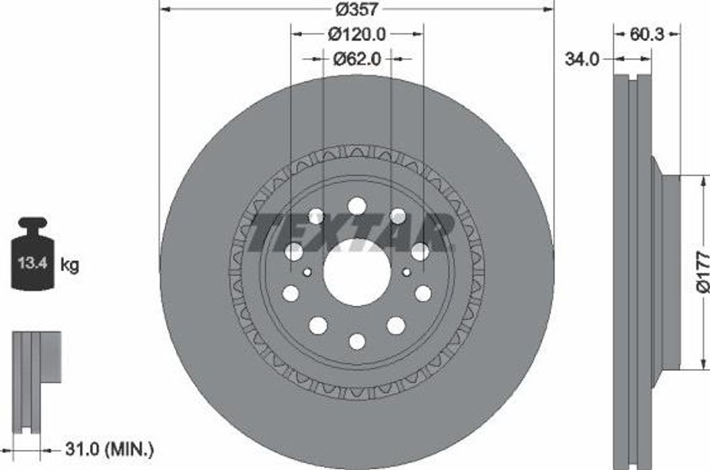 TEXTAR PRO Bremsscheibe Vorne Rechts für LEXUS LS (UVF4, Produktbild 