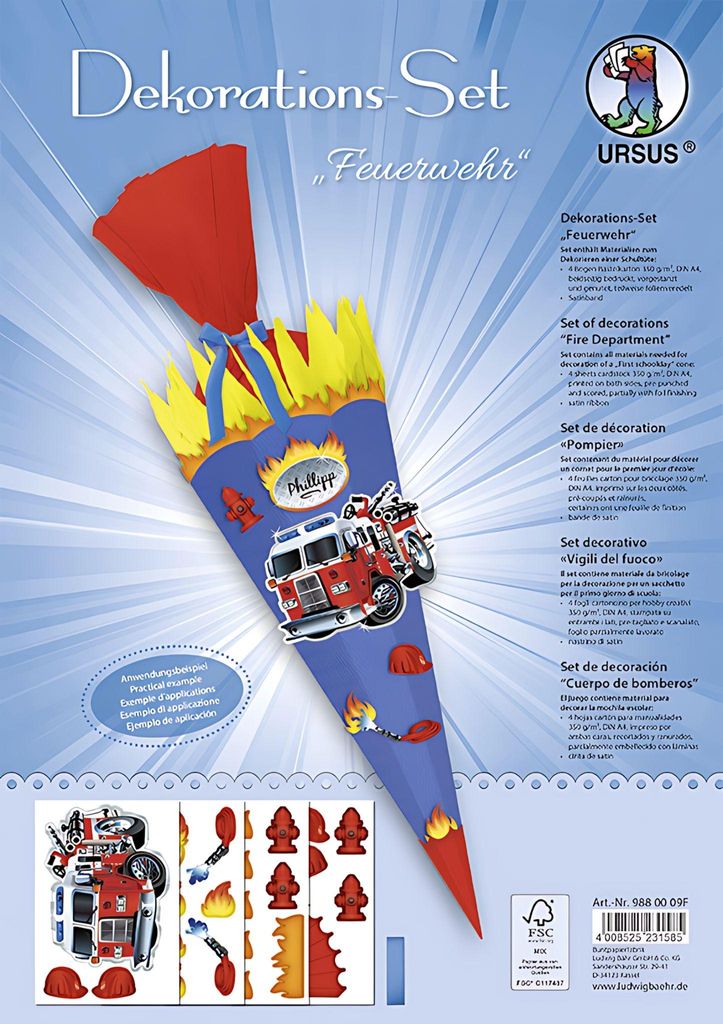 Ursus DEKO-SET für SCHULTÜTE Feuerwehr Produktbild 