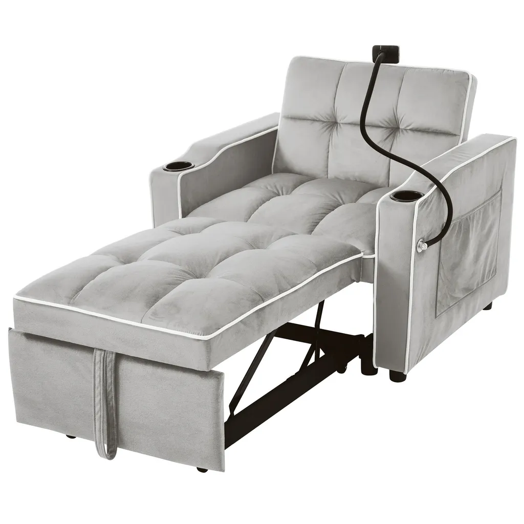 Canapé-lit convertible 3 en 1 avec porte-gobelets 83x167x76 cm Gris