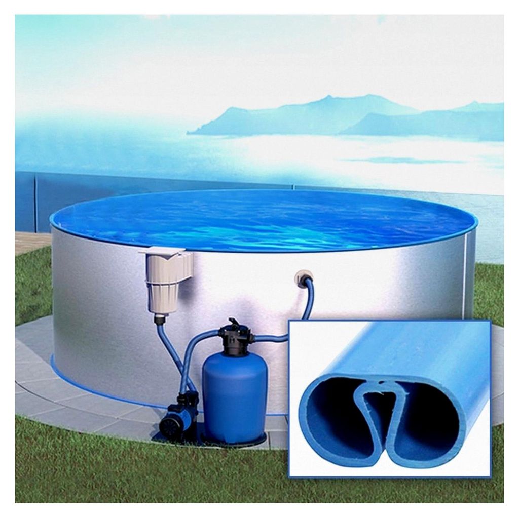 Rundpool Ø 350 x 120 cm Starter Set mit blauer Poolfolie 0,5 mm, Filteranlage und Splasher Handlauf