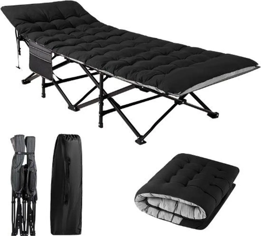 Lit de camping pliable fini le mal de dos avec ce couchage noir compact