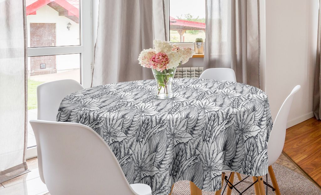 ABAKUHAUS Blätter Runde Tischdecke, Different Kind Blatt Zeichnungen, Kreis Tischdecke Abdeckung für Esszimmer Küche Dekoration, 150 cm, Dunkelb...